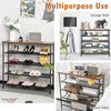 5-tier industrial metal shoe rack with wooden tabletop, adjustable feet for stability, ideal for organizing shoes and.
