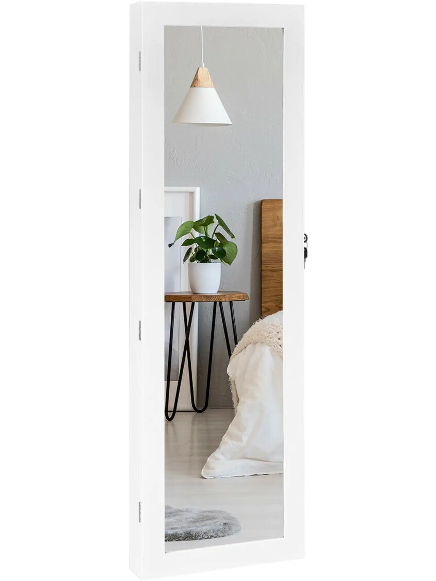 Costway Wall Mounted Lockable Mirror Jewelry Cabinet LED Light 56012947 New