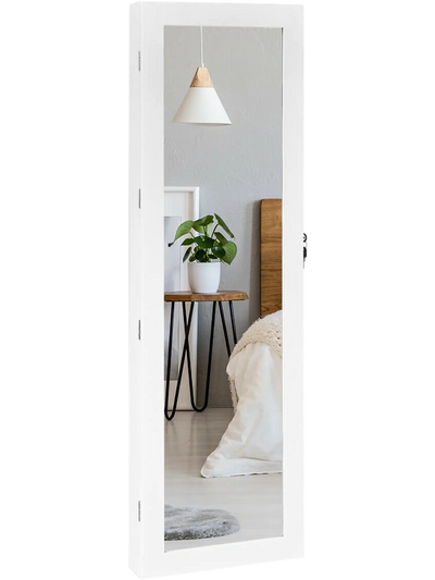 Costway Wall Mounted Lockable Mirror Jewelry Cabinet LED Light 56012947 New