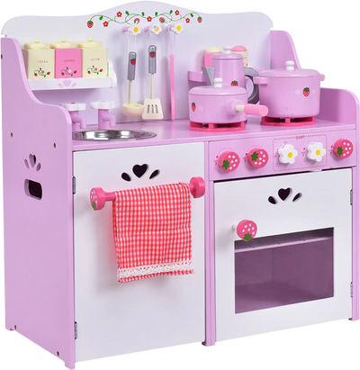 Costway Kids Wooden Strawberry Play Kitchen Toy Cooking Playset 28764310 New