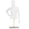 White female mannequin torso with adjustable height and metal stand, ideal for showcasing clothing styles.