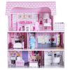 28-inch pink dollhouse featuring 5 rooms, balcony, and 8 colorful furniture pieces for imaginative play.