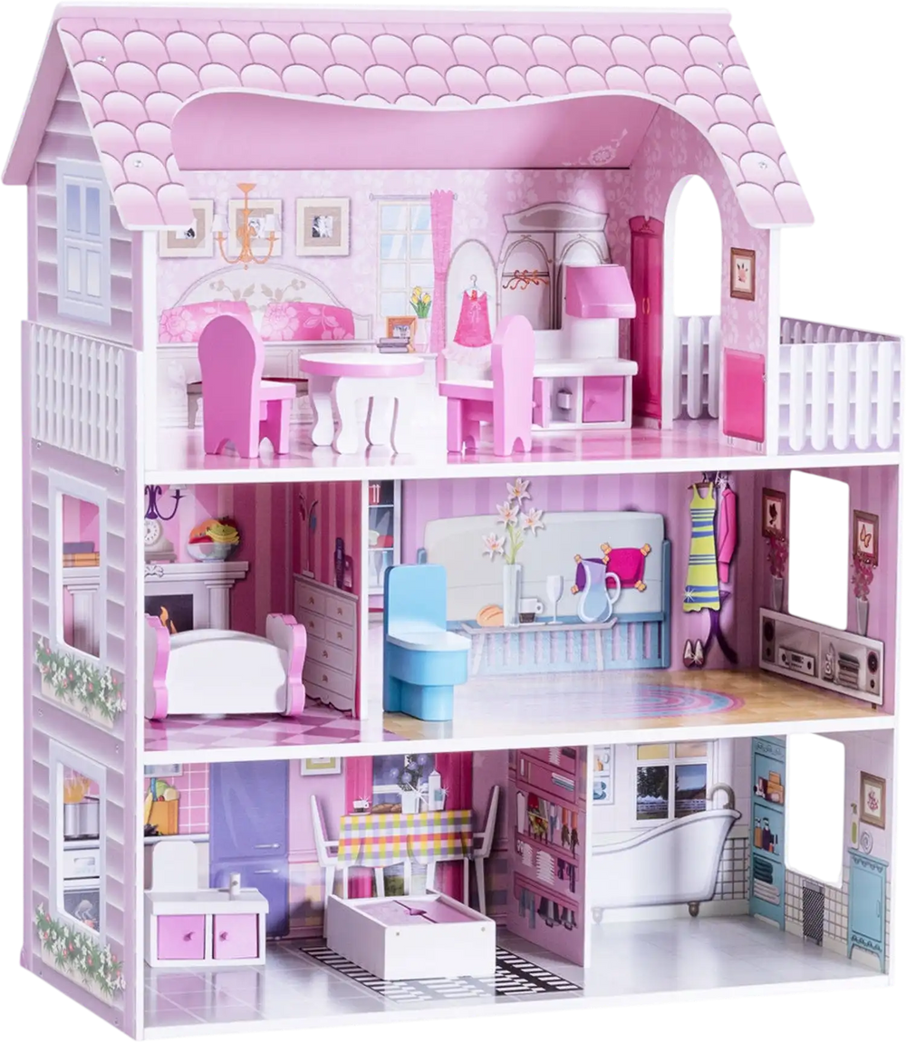 28 Inch Pink Dollhouse with Furniture