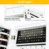 Wall mounted jewelry cabinet with LED lights, lockable design, and full-length mirror for secure storage and easy.