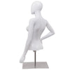 Female mannequin torso in bright white color, adjustable height with metal stand, showcasing a stylish back view.