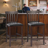 Set of 2 bar stools with rubber wood legs, ergonomic backrest, and cushioned seat for stylish indoor seating.