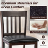 Curved backrest and wide cushioned seat of a bar stool set with rubber wood legs, featuring waterproof PU leather for.
