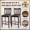 Set of 2 bar stools with rubber wood legs, ergonomic backrest, and cushioned seats for stylish home kitchen use.