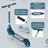 Folding aluminum alloy scooter in blue with adjustable height, anti-slip deck, and sturdy kickstand for safe rides.