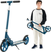 Folding aluminum alloy scooter in blue with adjustable height, large PU tires, and a lightweight frame for kids and.