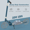 Folding aluminum alloy scooter in blue with adjustable height, 8" PU tires, and supports up to 220 lbs for safe rides.