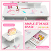 Kid vanity table set with removable mirror, spacious white tabletop, and 2 large storage drawers for kids' essentials.
