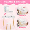 Kid vanity table chair set in white with removable mirror, large storage drawers, and sturdy pine wood legs for.