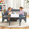 Kids art table and chairs set in gray with two ergonomic chairs, perfect for creative activities and storage in.
