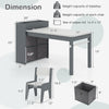 Kids art table set with gray finish, featuring 2 ergonomic chairs, storage bins, and a paper roll holder for creative.
