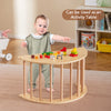 Kids climbing arch with cushion, used as an activity table, made of solid wood for safe play and learning.