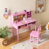 Pink kids desk and chair set with hutch, cork bulletin board, and ample storage for books, perfect for studying and.