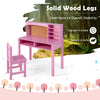 Kids desk and chair set in pink with hutch and bulletin board, featuring solid wood legs for stability and ample.
