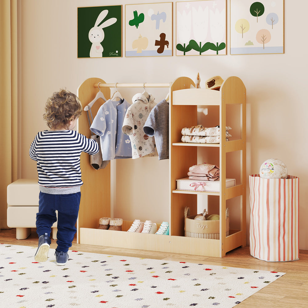 Kids Dress Up Storage with Mirror-Natural - Gallery View 1 of 11