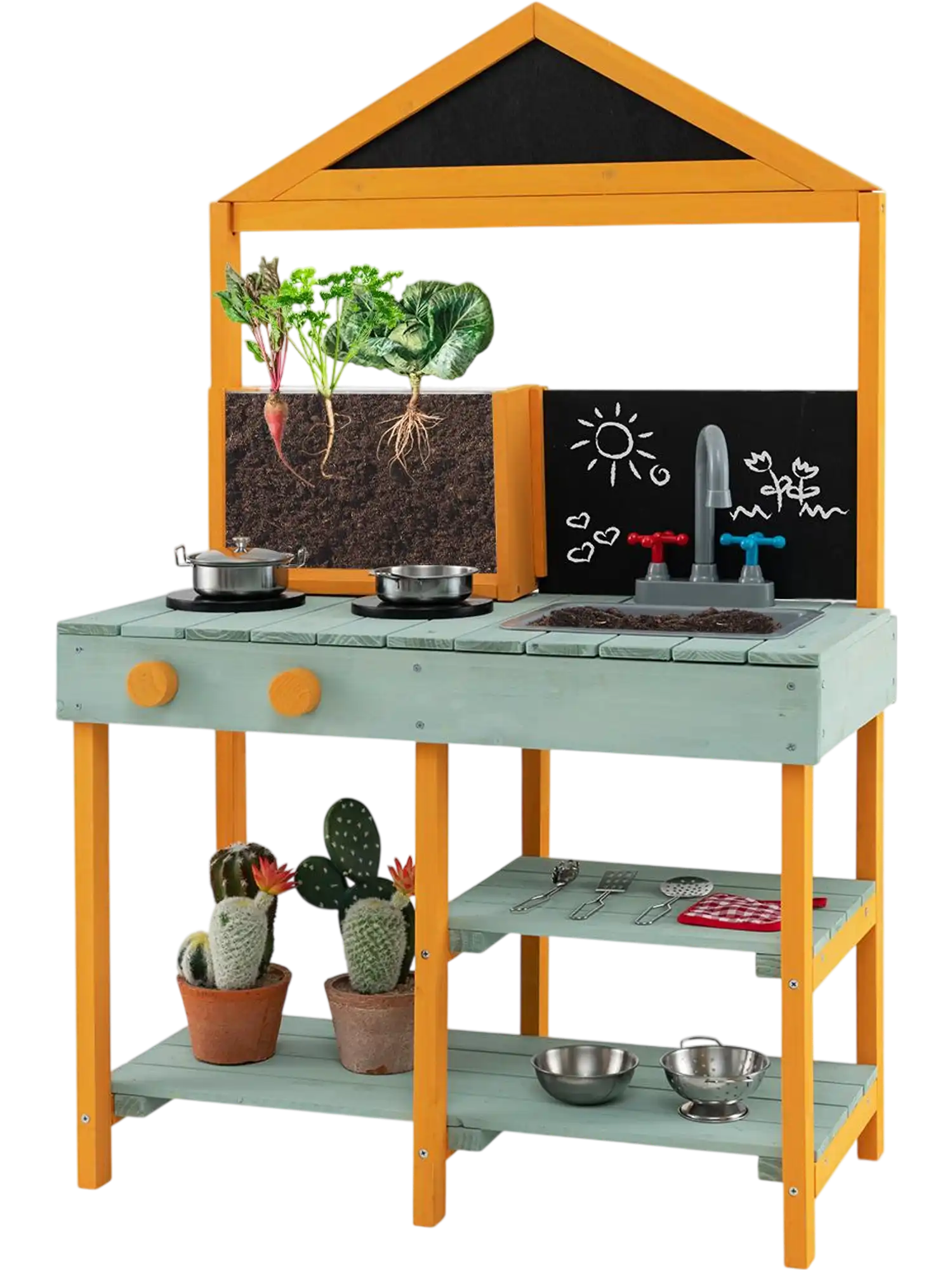 Costway Kids Mud Kitchen Playset Root Viewer Planter Rotatable Faucet 75281493 New