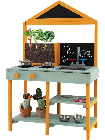 Costway Kids Mud Kitchen Playset Root Viewer Planter Rotatable Faucet 75281493 New