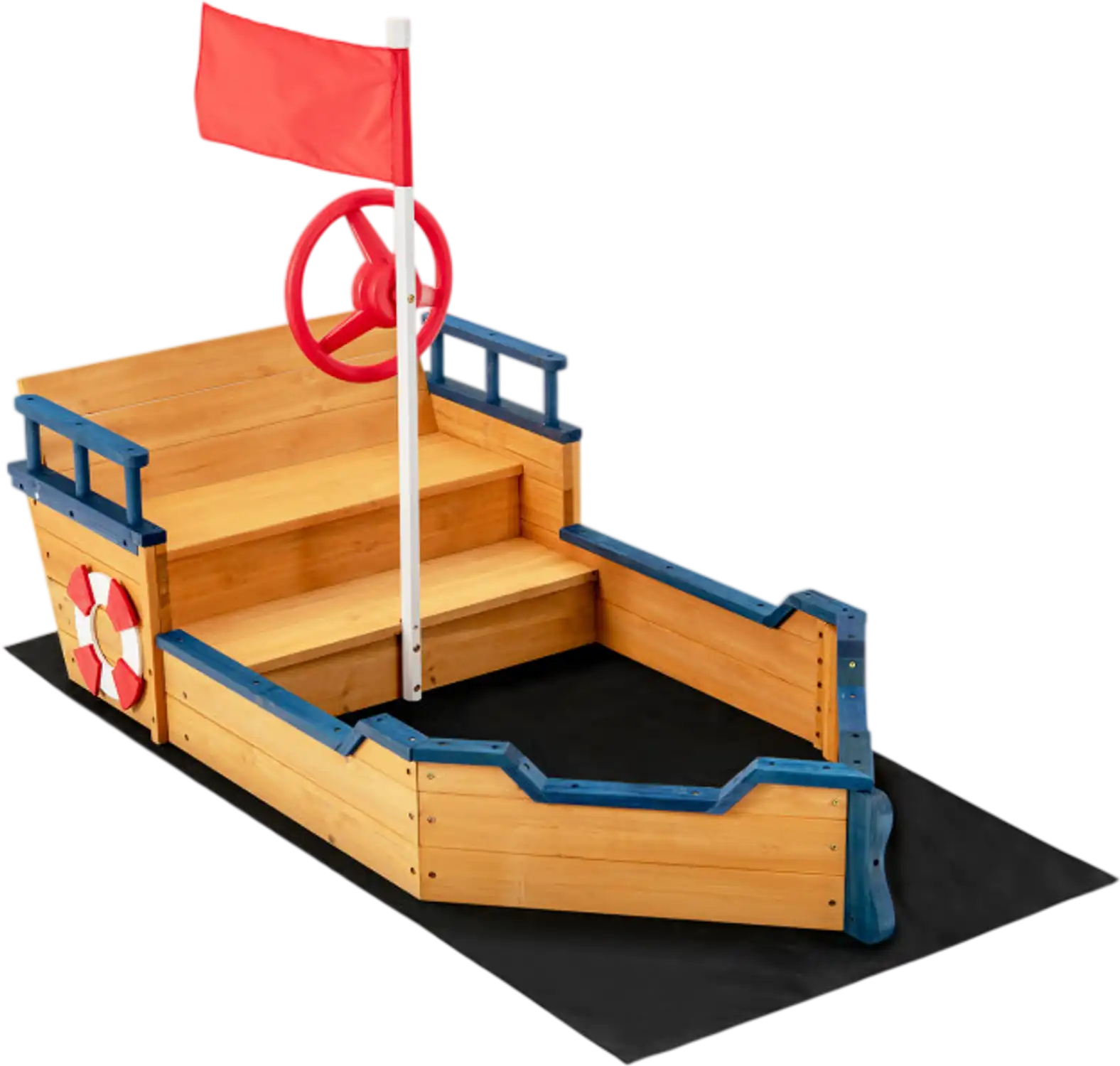 Costway Kids Pirate Boat Wooden Sandbox Outdoor Playset 47059168 New
