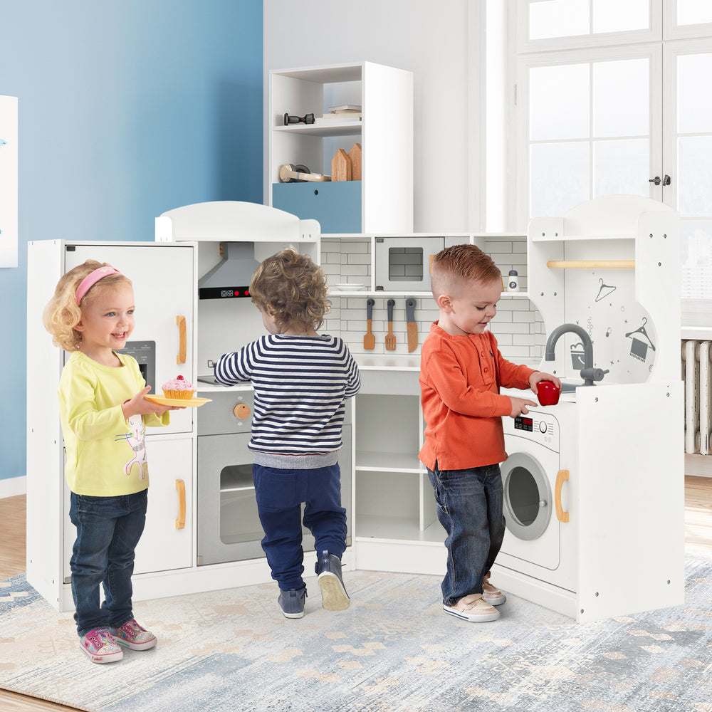 Corner Kids Play Kitchen with Washing Machine and Ice Maker Gift for Boys Girls-White - Gallery View 1 of 9