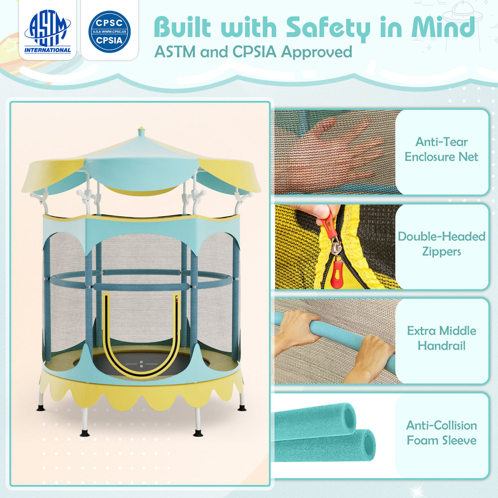 64 Inch Kids Trampoline with Detachable Canopy and Safety Enclosure Net-Yellow - Gallery View 1 of 8