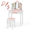 Princess Pretend Play Makeup Table and Stool Set with Tri-folding Mirror-Pink - Gallery View 1 of 3