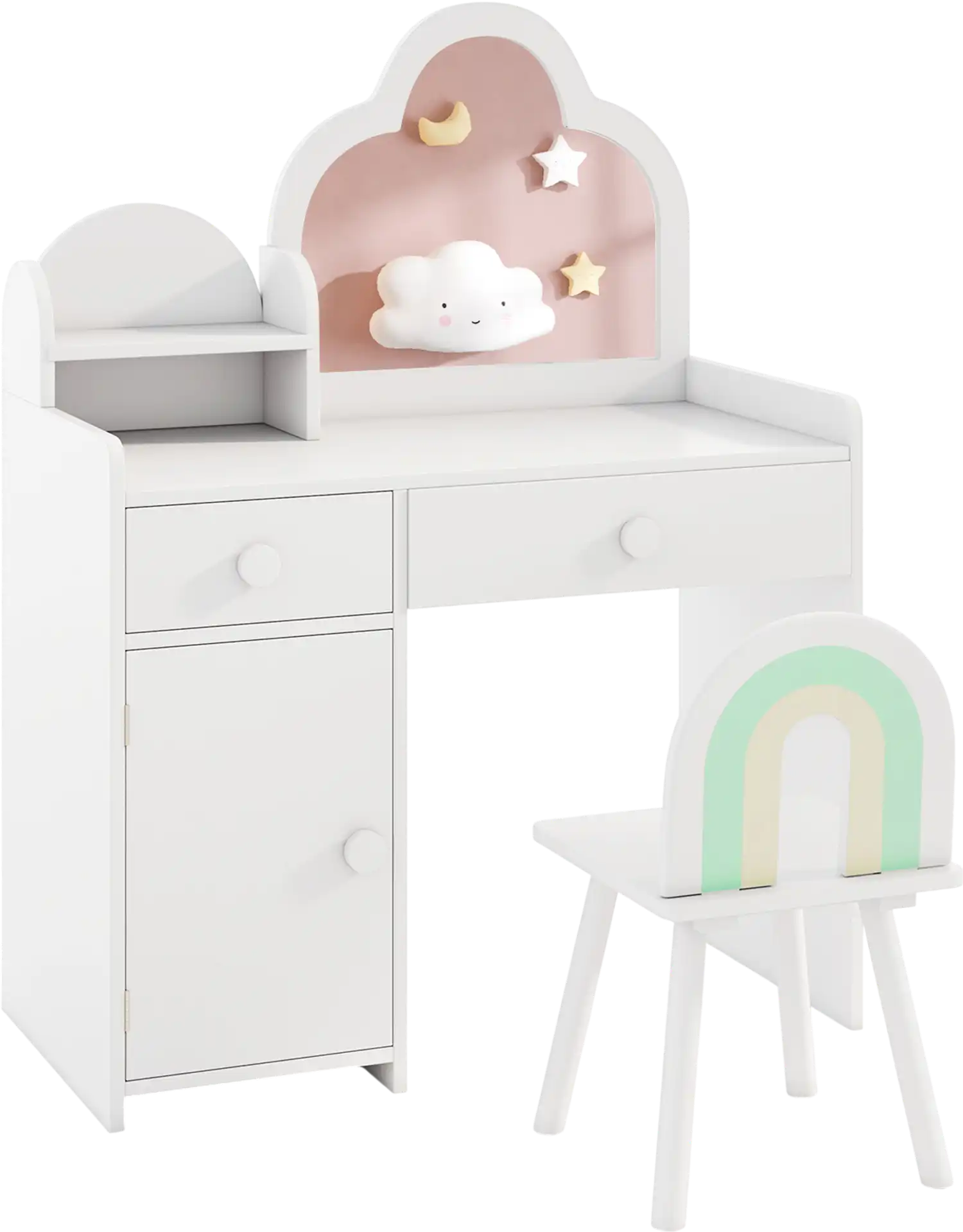 Costway Kids Vanity Table & Chair Set Cloud Mirror Open Shelf 783451296 New