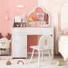 Kids Vanity Table and Chair Set with Cloud-shaped Mirror and Open Shelf-White - Gallery View 1 of 11