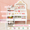 Kids vanity table set with cloud-shaped mirror, open shelf, and large storage capacity for playroom or bedroom use.
