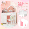 Kids vanity table and chair set in white with cloud-shaped mirror, featuring anti-toppling design for safety and.