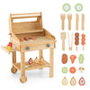 Kids wooden barbecue grill playset with 25 accessories, natural fir wood, ideal for pretend play in playrooms or.
