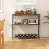 Kitchen island in gray with a spacious top, wine bottle rack for 12 bottles, and adjustable foot pads for stability.
