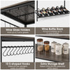 Kitchen island with wine glass holders, wine bottle rack, 10 hooks, and extra storage shelf for kitchen essentials.