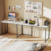 L-shaped computer desk in white with cable management holes, power outlets, and a sleek design for efficient workspaces.