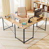 95 Inch 2-Person L-Shaped Long Reversible Computer Desk with Monitor Stand-Natural - Gallery View 1 of 10