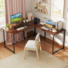 95 Inch 2-Person L-Shaped Long Reversible Computer Desk with Monitor Stand-Rustic Brown - Gallery View 1 of 10