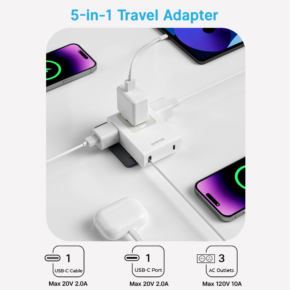 Giraffe Tools Retractable Travel Adapter 5-in-1 40W New