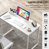 L-shaped white computer desk with large desktop, spacious legroom, and sturdy MDF board for home or office use.