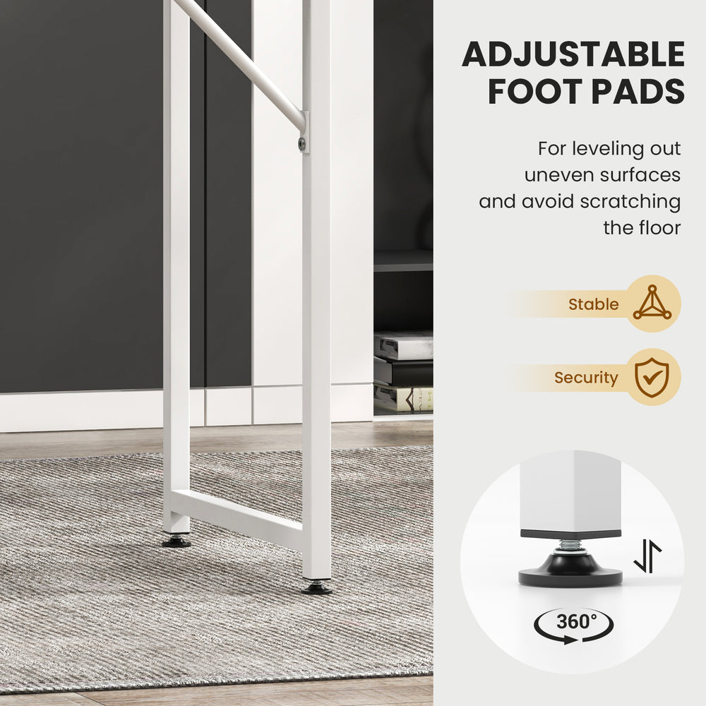 Adjustable foot pads of the L Shaped Computer Desk enhance stability and protect floors from scratches in modern office.