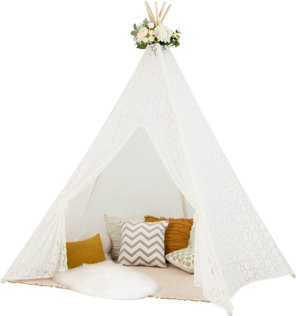 Lace Teepee Tent with Colorful Light Strings for Children