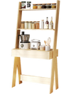 Ladder shelf desk bookcase in natural wood with countertop, drawer, and 2 shelves for versatile storage in any room.