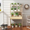 Ladder shelf desk bookcase in natural finish with 2 shelves and drawer, perfect for plants and storage in any room.