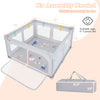 Large baby playpen with zipper gate, BPA-free, foldable design, includes 50 ocean balls for safe play and development.