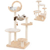 Large wooden cat tower featuring a space capsule nest, multiple platforms, and scratching posts for indoor cats.