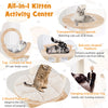 Large wooden cat tower featuring a transparent space capsule, top bed, and two round platforms for indoor cats.
