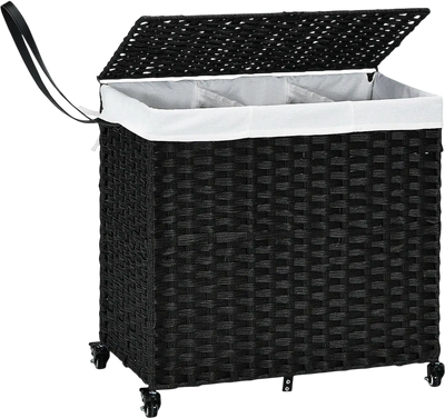 Costway Laundry Hamper with Lid & Wheels 94253601 New