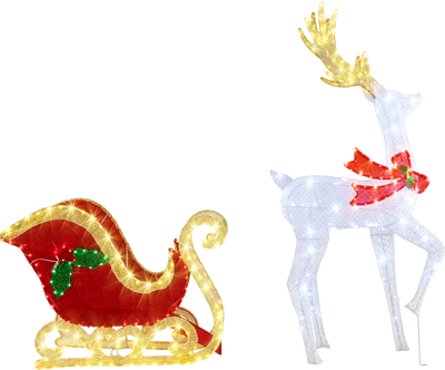 Costway LED Lighted Christmas Reindeer Santa's Sleigh Decor 57923418 New